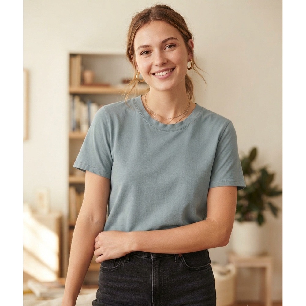 Marks & Spencer St Michael 100% Silk Aqua Blue Short Sleeve Top UK 16 US 12